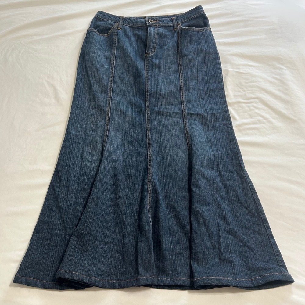 a.n.a A New Approach Denim Maxi Skirt Dark Wash Flared Mermaid Size 8 Long